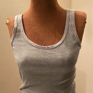 Women's ribbed grey tank with PEACE  hand embroidered tank